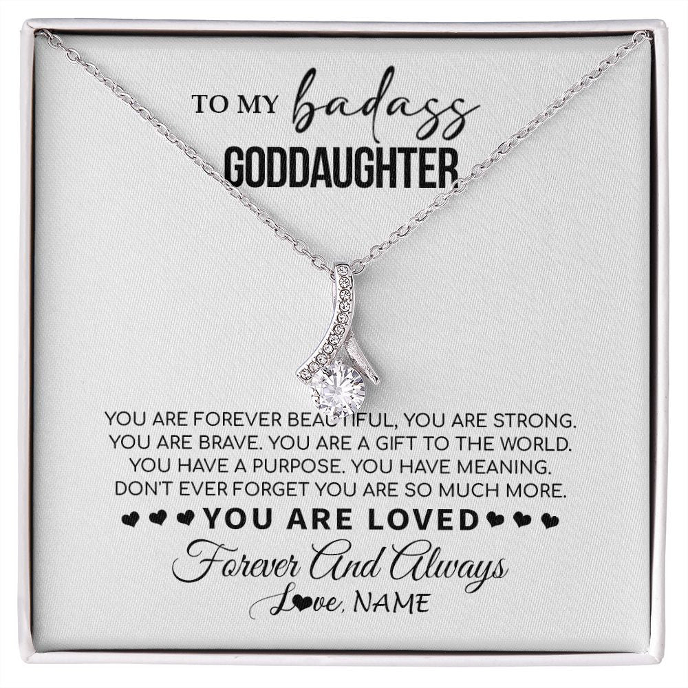 Alluring Beauty Necklace | Personalized To My Goddaughter Necklace From Godmother You Are Forever Beautiful Goddaughter Birthday Graduation Christmas Customized Gift Box Message Card | teecentury