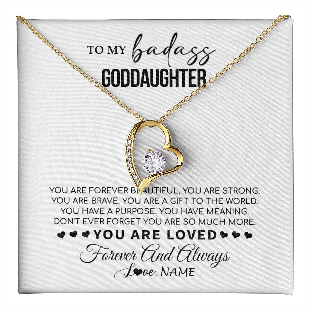 Forever Love Necklace 18K Yellow Gold Finish | 1 | Personalized To My Goddaughter Necklace From Godmother You Are Forever Beautiful Goddaughter Birthday Graduation Christmas Customized Gift Box Message Card | teecentury