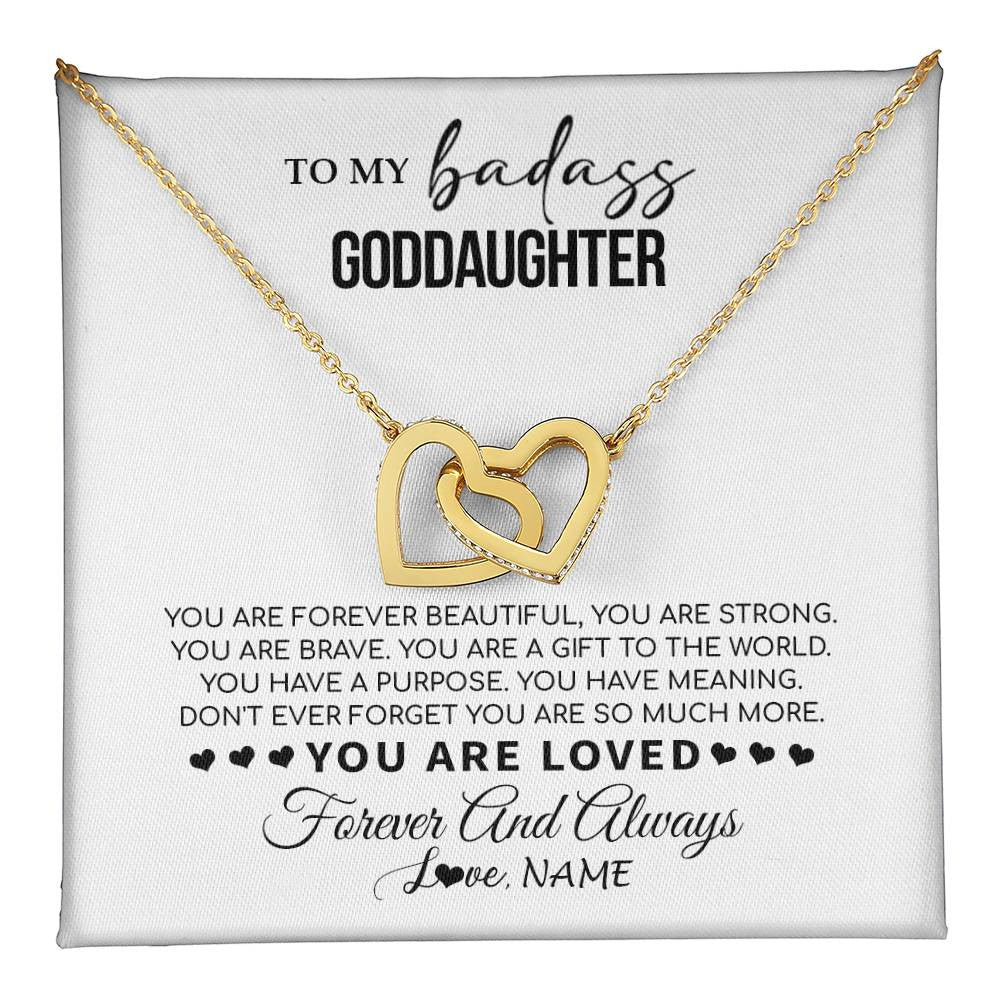 Interlocking Hearts Necklace 18K Yellow Gold Finish | 1 | Personalized To My Goddaughter Necklace From Godmother You Are Forever Beautiful Goddaughter Birthday Graduation Christmas Customized Gift Box Message Card | teecentury