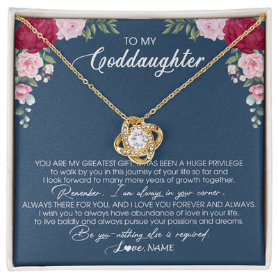 Love Knot Necklace 18K Yellow Gold Finish | Personalized To My Goddaughter Necklace From Godmother You Are My Greatest Gift Goddaughter Birthday Christmas Customized Jewelry Gift Box Message Card | teecentury