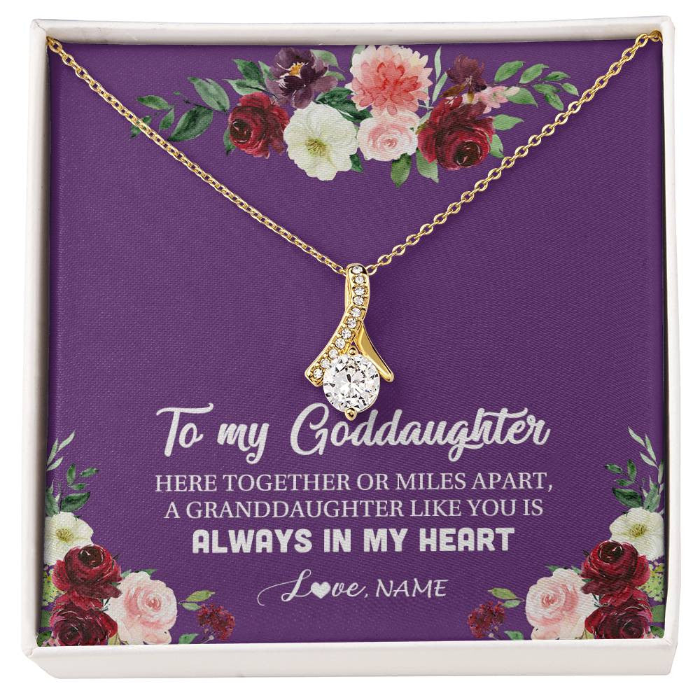 Alluring Beauty Necklace 18K Yellow Gold Finish | Personalized To My Goddaughter Necklace From Godmother You Is Always In My Heart Goddaughter Birthday Christmas Jewelry Customized Gift Box Message Card | teecentury