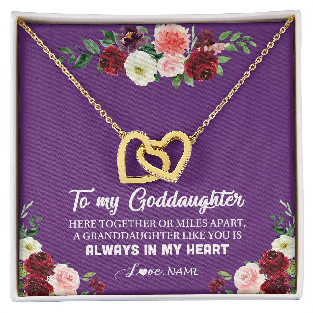 Interlocking Hearts Necklace 18K Yellow Gold Finish | Personalized To My Goddaughter Necklace From Godmother You Is Always In My Heart Goddaughter Birthday Christmas Jewelry Customized Gift Box Message Card | teecentury