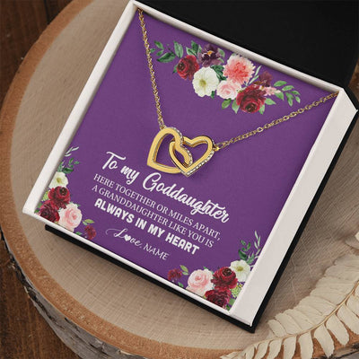 Interlocking Hearts Necklace 18K Yellow Gold Finish | Personalized To My Goddaughter Necklace From Godmother You Is Always In My Heart Goddaughter Birthday Christmas Jewelry Customized Gift Box Message Card | teecentury
