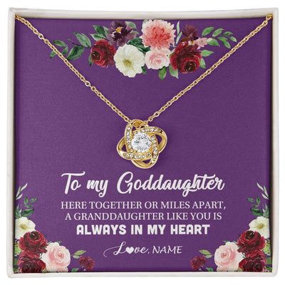 Love Knot Necklace 18K Yellow Gold Finish | Personalized To My Goddaughter Necklace From Godmother You Is Always In My Heart Goddaughter Birthday Christmas Jewelry Customized Gift Box Message Card | teecentury