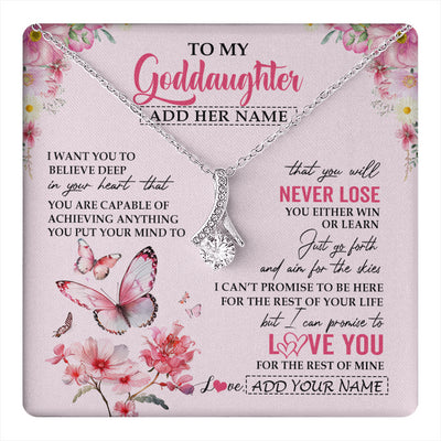 Alluring Beauty Necklace 14K White Gold Finish | 1 | Personalized To My Goddaughter Necklace From Godmother You Will Never Lose Butterfly Goddaughter Birthday Gifts Graduation Christmas Gift Box Message Card | teecentury