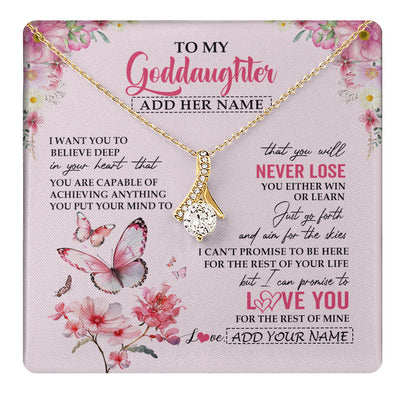 Alluring Beauty Necklace 18K Yellow Gold Finish | 1 | Personalized To My Goddaughter Necklace From Godmother You Will Never Lose Butterfly Goddaughter Birthday Gifts Graduation Christmas Gift Box Message Card | teecentury