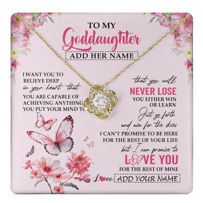 Love Knot Necklace 18K Yellow Gold Finish | 1 | Personalized To My Goddaughter Necklace From Godmother You Will Never Lose Butterfly Goddaughter Birthday Gifts Graduation Christmas Gift Box Message Card | teecentury