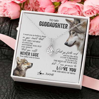 Alluring Beauty Necklace 14K White Gold Finish | 2 | Personalized To My Goddaughter Necklace From Godmother You Will Never Lose Wolf Godchild Birthday Graduation Christmas Customized Gift Box Message Card | teecentury
