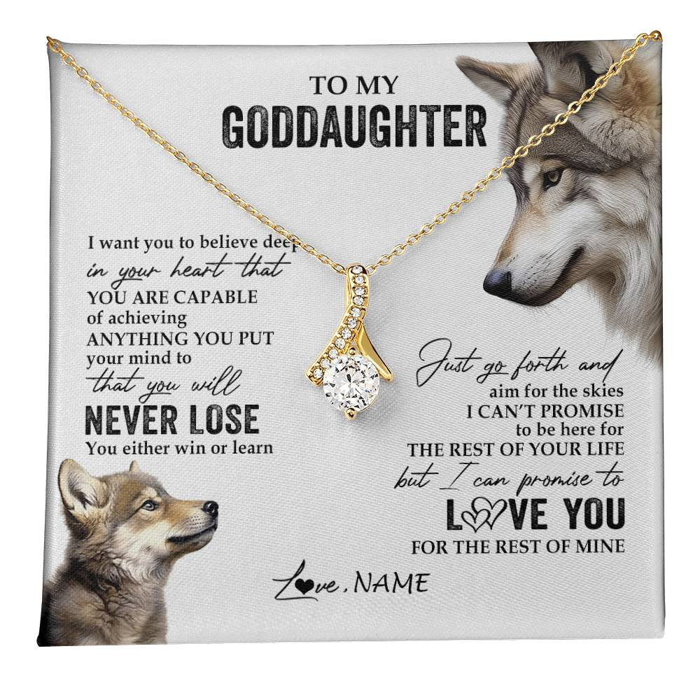 Alluring Beauty Necklace 18K Yellow Gold Finish | 1 | Personalized To My Goddaughter Necklace From Godmother You Will Never Lose Wolf Godchild Birthday Graduation Christmas Customized Gift Box Message Card | teecentury