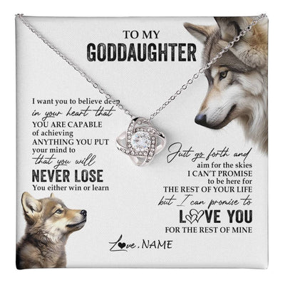Love Knot Necklace 14K White Gold Finish | 1 | Personalized To My Goddaughter Necklace From Godmother You Will Never Lose Wolf Godchild Birthday Graduation Christmas Customized Gift Box Message Card | teecentury