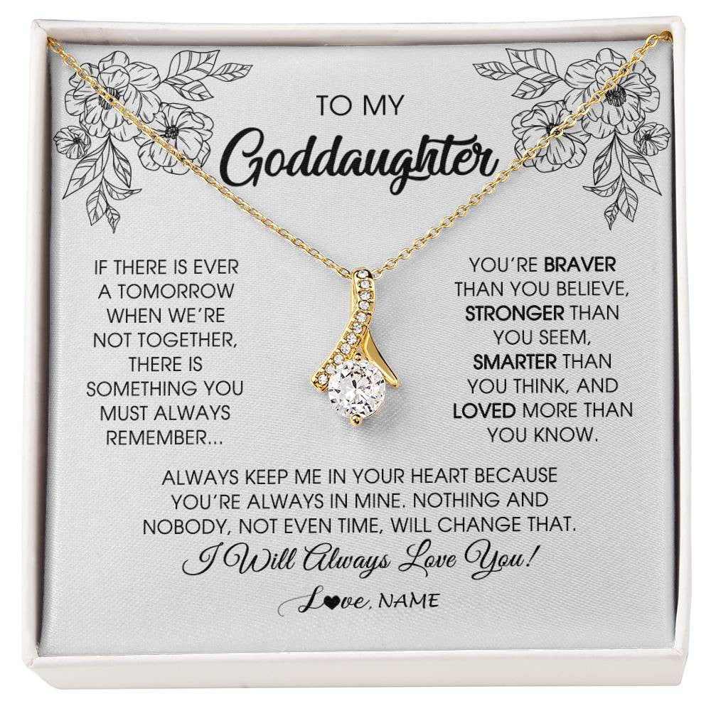 Alluring Beauty Necklace 18K Yellow Gold Finish | Personalized To My Goddaughter Necklace From Godmother You're Braver Stronger Smarter Goddaughter Birthday Christmas Customized Jewelry Gift Box Message Card | teecentury