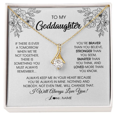 Alluring Beauty Necklace 18K Yellow Gold Finish | Personalized To My Goddaughter Necklace From Godmother You're Braver Stronger Smarter Goddaughter Birthday Christmas Customized Jewelry Gift Box Message Card | teecentury
