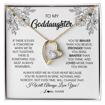 Forever Love Necklace 18K Yellow Gold Finish | Personalized To My Goddaughter Necklace From Godmother You're Braver Stronger Smarter Goddaughter Birthday Christmas Customized Jewelry Gift Box Message Card | teecentury