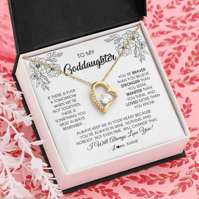 Forever Love Necklace 18K Yellow Gold Finish | Personalized To My Goddaughter Necklace From Godmother You're Braver Stronger Smarter Goddaughter Birthday Christmas Customized Jewelry Gift Box Message Card | teecentury