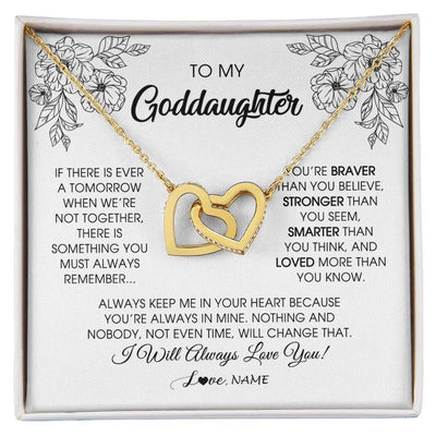 Interlocking Hearts Necklace 18K Yellow Gold Finish | Personalized To My Goddaughter Necklace From Godmother You're Braver Stronger Smarter Goddaughter Birthday Christmas Customized Jewelry Gift Box Message Card | teecentury