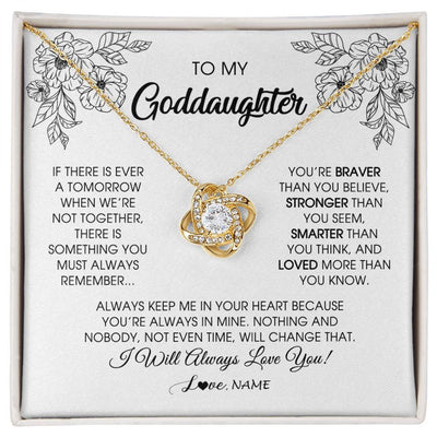 Love Knot Necklace 18K Yellow Gold Finish | Personalized To My Goddaughter Necklace From Godmother You're Braver Stronger Smarter Goddaughter Birthday Christmas Customized Jewelry Gift Box Message Card | teecentury