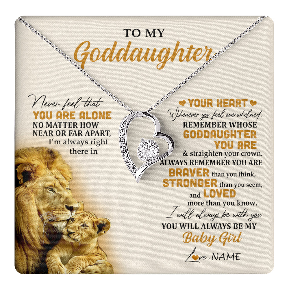 Forever Love Necklace 14K White Gold Finish | 1 | Personalized To My Goddaughter Necklace From Uncle Lion Never Feel That You Are Alone Great Goddaughter Birthday Christmas Customized Gift Box Message Card | teecentury