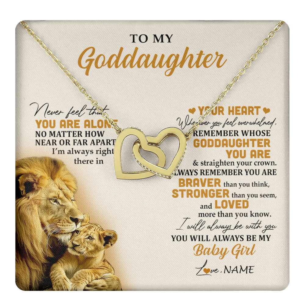 Interlocking Hearts Necklace 18K Yellow Gold Finish | 1 | Personalized To My Goddaughter Necklace From Uncle Lion Never Feel That You Are Alone Great Goddaughter Birthday Christmas Customized Gift Box Message Card | teecentury