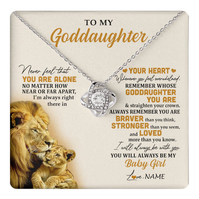 Love Knot Necklace 14K White Gold Finish | 1 | Personalized To My Goddaughter Necklace From Uncle Lion Never Feel That You Are Alone Great Goddaughter Birthday Christmas Customized Gift Box Message Card | teecentury