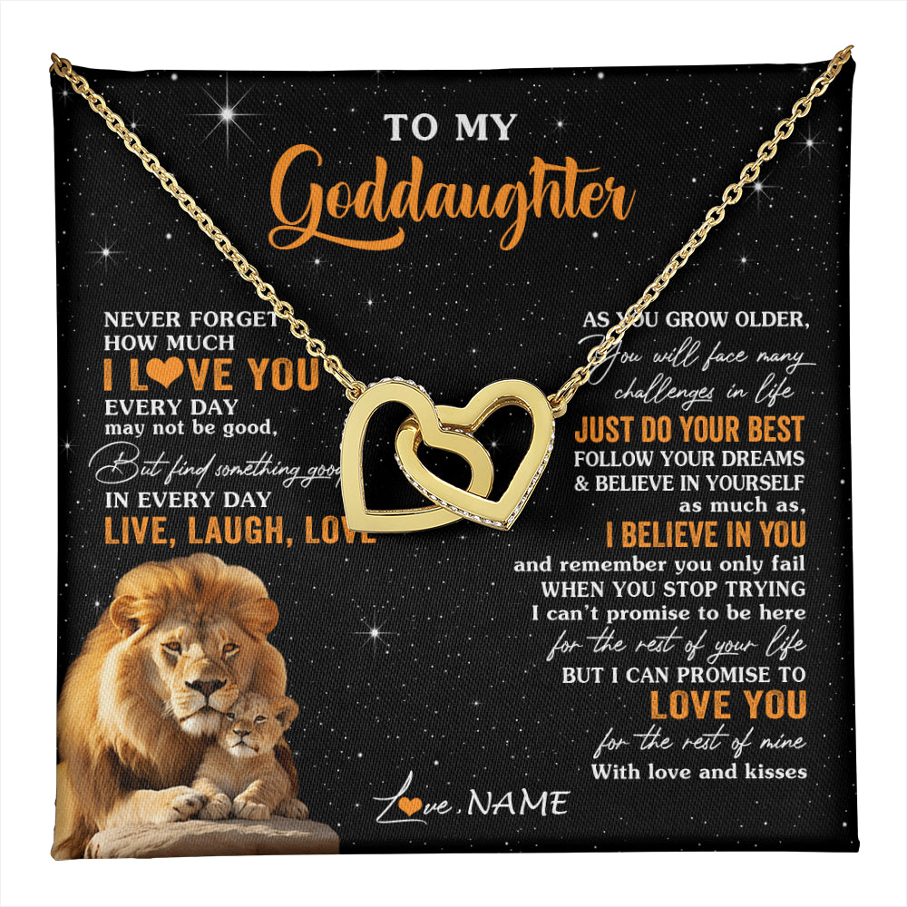 Interlocking Hearts Necklace 18K Yellow Gold Finish | 1 | Personalized To My Goddaughter Necklace From Uncle Live Laugh Love Lion Goddaughter Birthday Positive Graduation Christmas Customized Gift Box Message Card | teecentury
