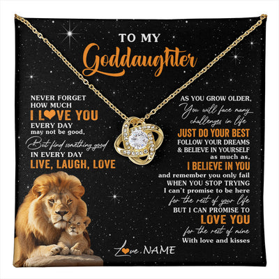 Love Knot Necklace 18K Yellow Gold Finish | 1 | Personalized To My Goddaughter Necklace From Uncle Live Laugh Love Lion Goddaughter Birthday Positive Graduation Christmas Customized Gift Box Message Card | teecentury