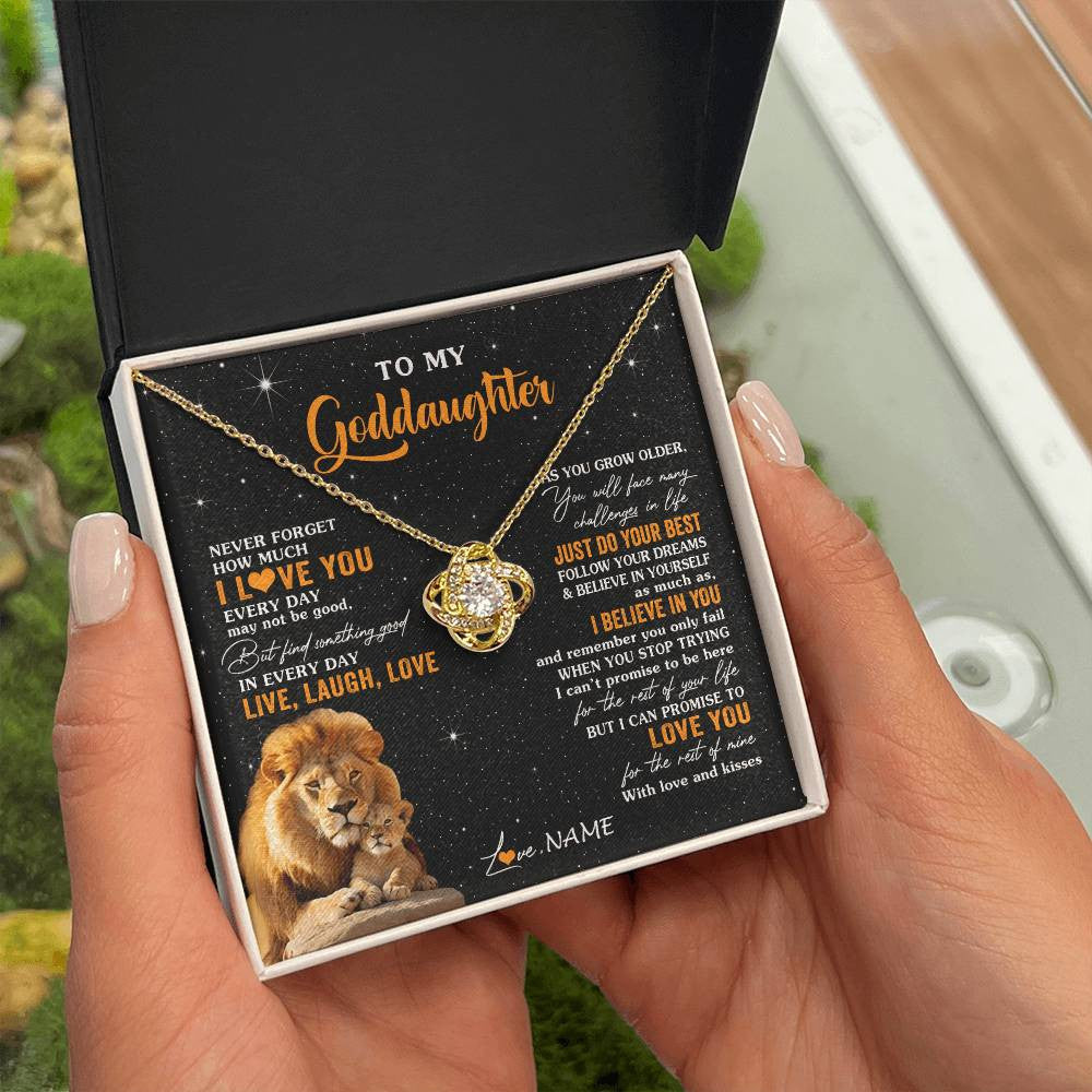 Love Knot Necklace 18K Yellow Gold Finish | 2 | Personalized To My Goddaughter Necklace From Uncle Live Laugh Love Lion Goddaughter Birthday Positive Graduation Christmas Customized Gift Box Message Card | teecentury