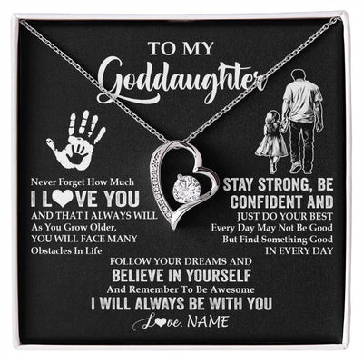 Forever Love Necklace 14K White Gold Finish | 1 | Personalized To My Goddaughter Necklace I Love You Forever From Godfather Goddaughter Birthday Gifts Christmas Graduation Customized Gift Box Message Card | teecentury