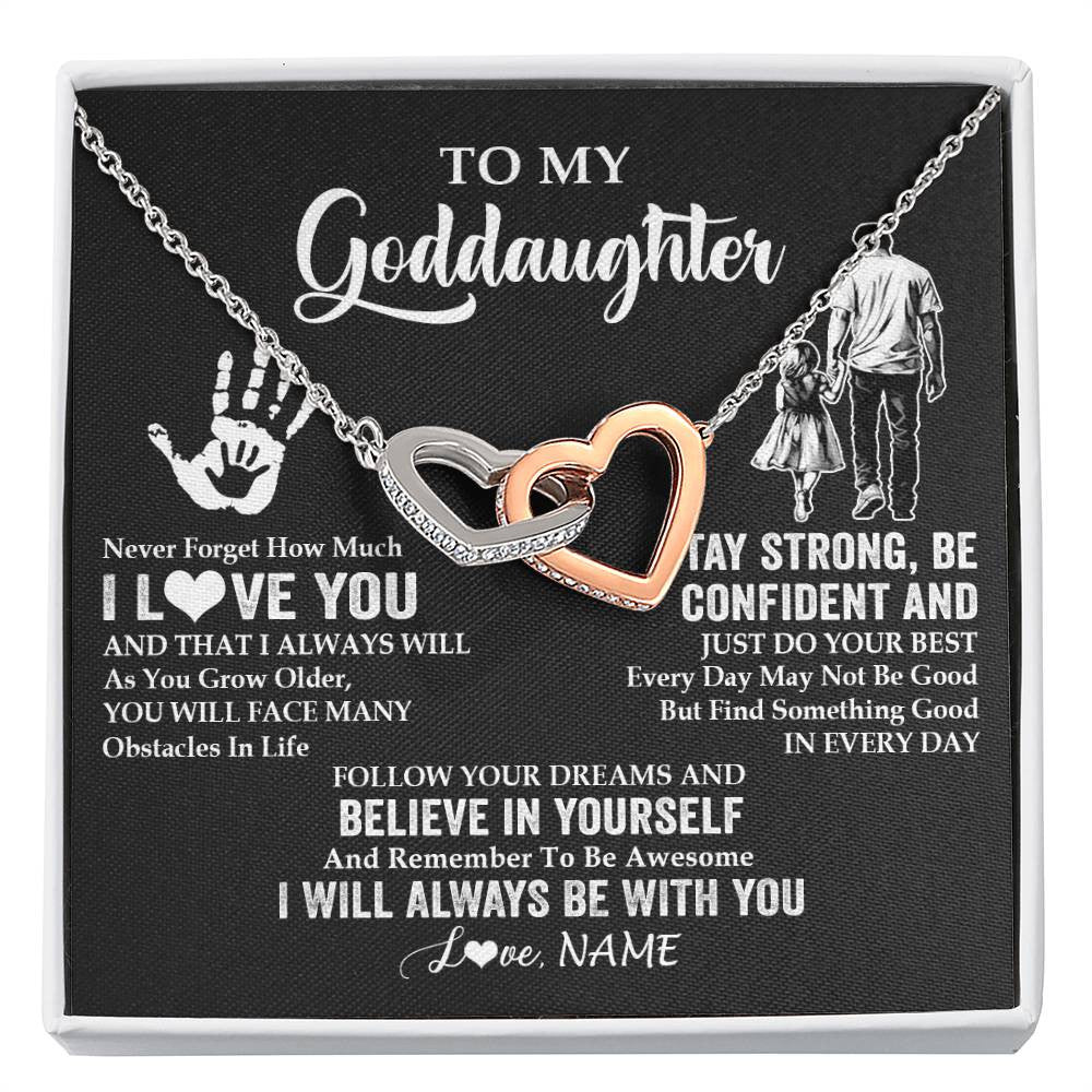 Interlocking Hearts Necklace Stainless Steel & Rose Gold Finish | 1 | Personalized To My Goddaughter Necklace I Love You Forever From Godfather Goddaughter Birthday Gifts Christmas Graduation Customized Gift Box Message Card | teecentury