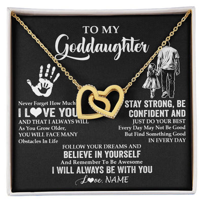 Interlocking Hearts Necklace 18K Yellow Gold Finish | 1 | Personalized To My Goddaughter Necklace I Love You Forever From Godfather Goddaughter Birthday Gifts Christmas Graduation Customized Gift Box Message Card | teecentury