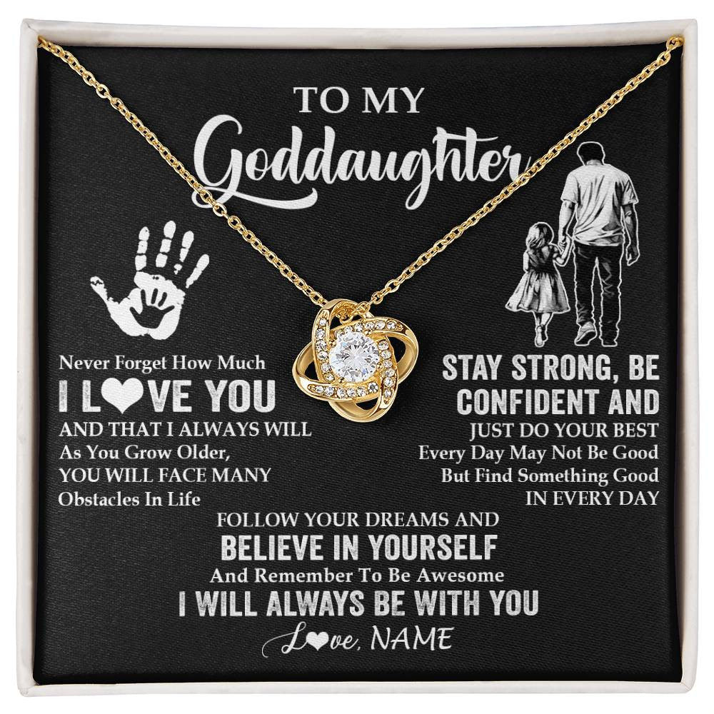 Love Knot Necklace 18K Yellow Gold Finish | 1 | Personalized To My Goddaughter Necklace I Love You Forever From Godfather Goddaughter Birthday Gifts Christmas Graduation Customized Gift Box Message Card | teecentury