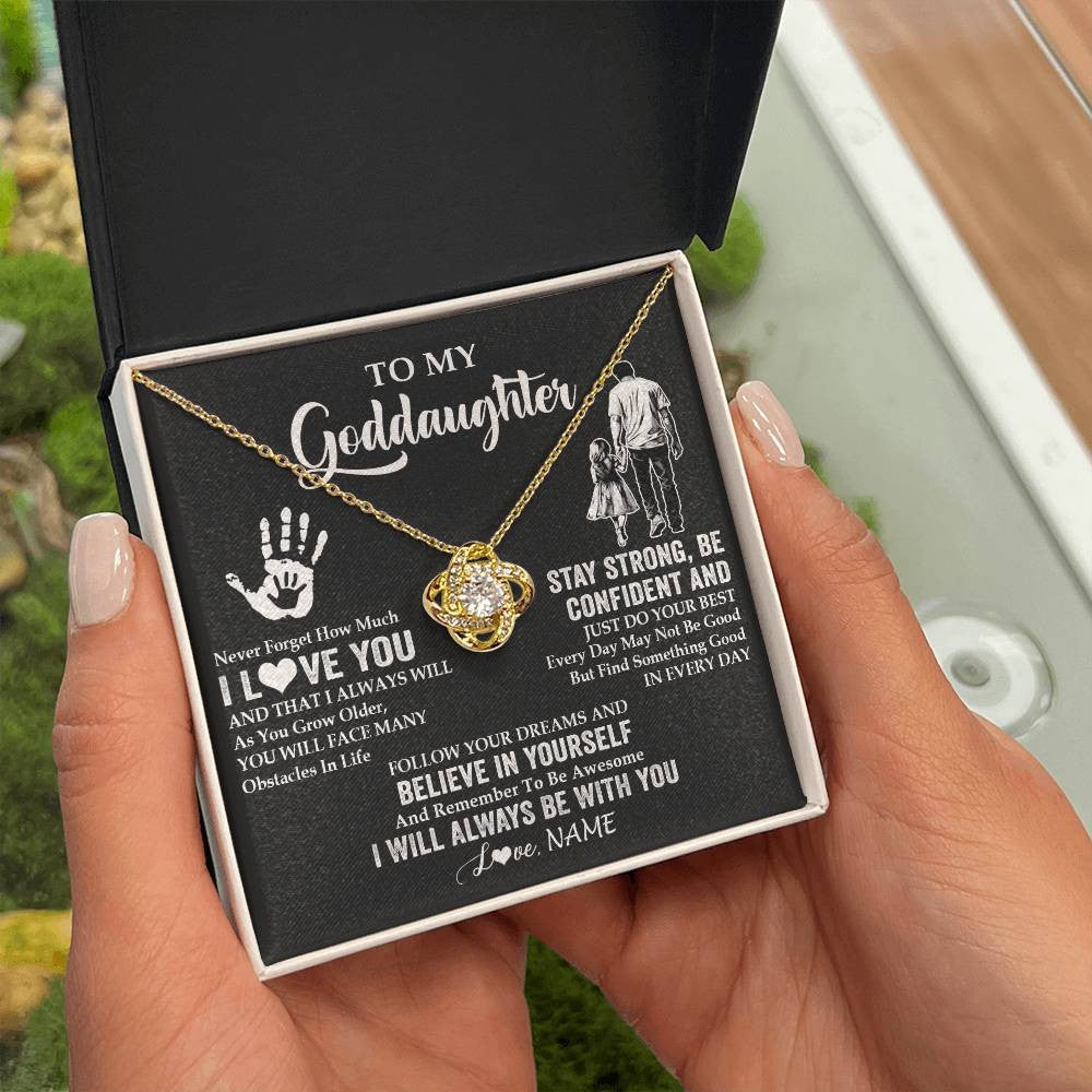 Love Knot Necklace 18K Yellow Gold Finish | 2 | Personalized To My Goddaughter Necklace I Love You Forever From Godfather Goddaughter Birthday Gifts Christmas Graduation Customized Gift Box Message Card | teecentury