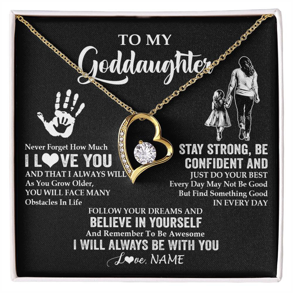 Forever Love Necklace 18K Yellow Gold Finish | 1 | Personalized To My Goddaughter Necklace I Love You Forever From Godmother Goddaughter Birthday Gifts Christmas Graduation Customized Gift Box Message Card | teecentury