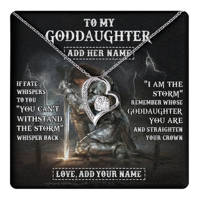 Forever Love Necklace 14K White Gold Finish | 1 | Personalized To My Goddaughter Necklace Women Warrior Knights Templar I Am The Storm Best Goddaughter Birthday Gifts Christmas Custom Gift Box Message Card | teecentury