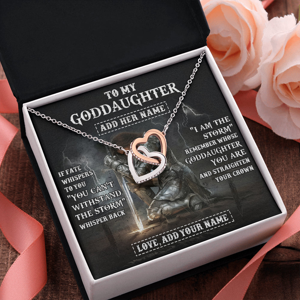 Interlocking Hearts Necklace Stainless Steel & Rose Gold Finish | 2 | Personalized To My Goddaughter Necklace Women Warrior Knights Templar I Am The Storm Best Goddaughter Birthday Gifts Christmas Custom Gift Box Message Card | teecentury