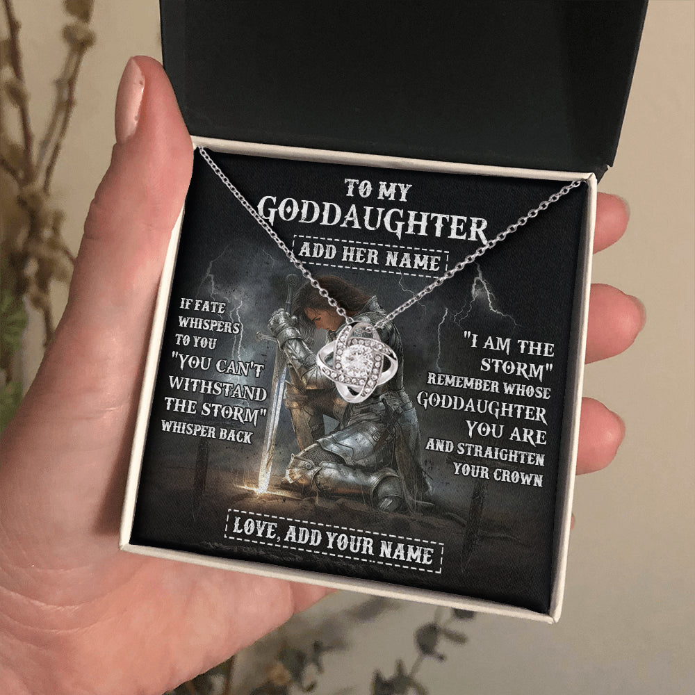 Love Knot Necklace 14K White Gold Finish | 2 | Personalized To My Goddaughter Necklace Women Warrior Knights Templar I Am The Storm Best Goddaughter Birthday Gifts Christmas Custom Gift Box Message Card | teecentury