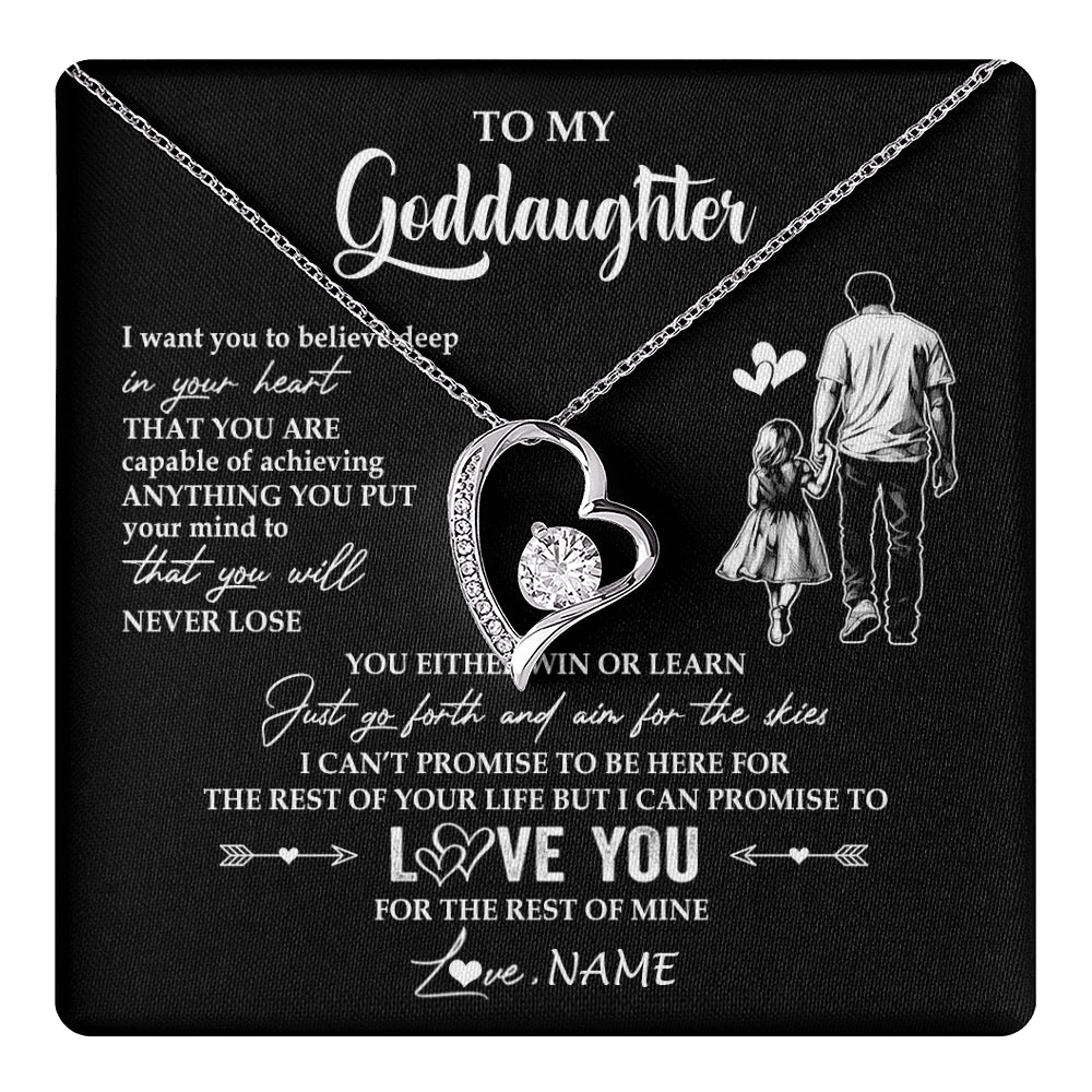 Forever Love Necklace 14K White Gold Finish | 1 | Personalized To My Goddaughter Necklace You Will Never Lose From Godfather Uncle Goddaughter Birthday Gifts Graduation Christmas Gift Box Message Card | teecentury
