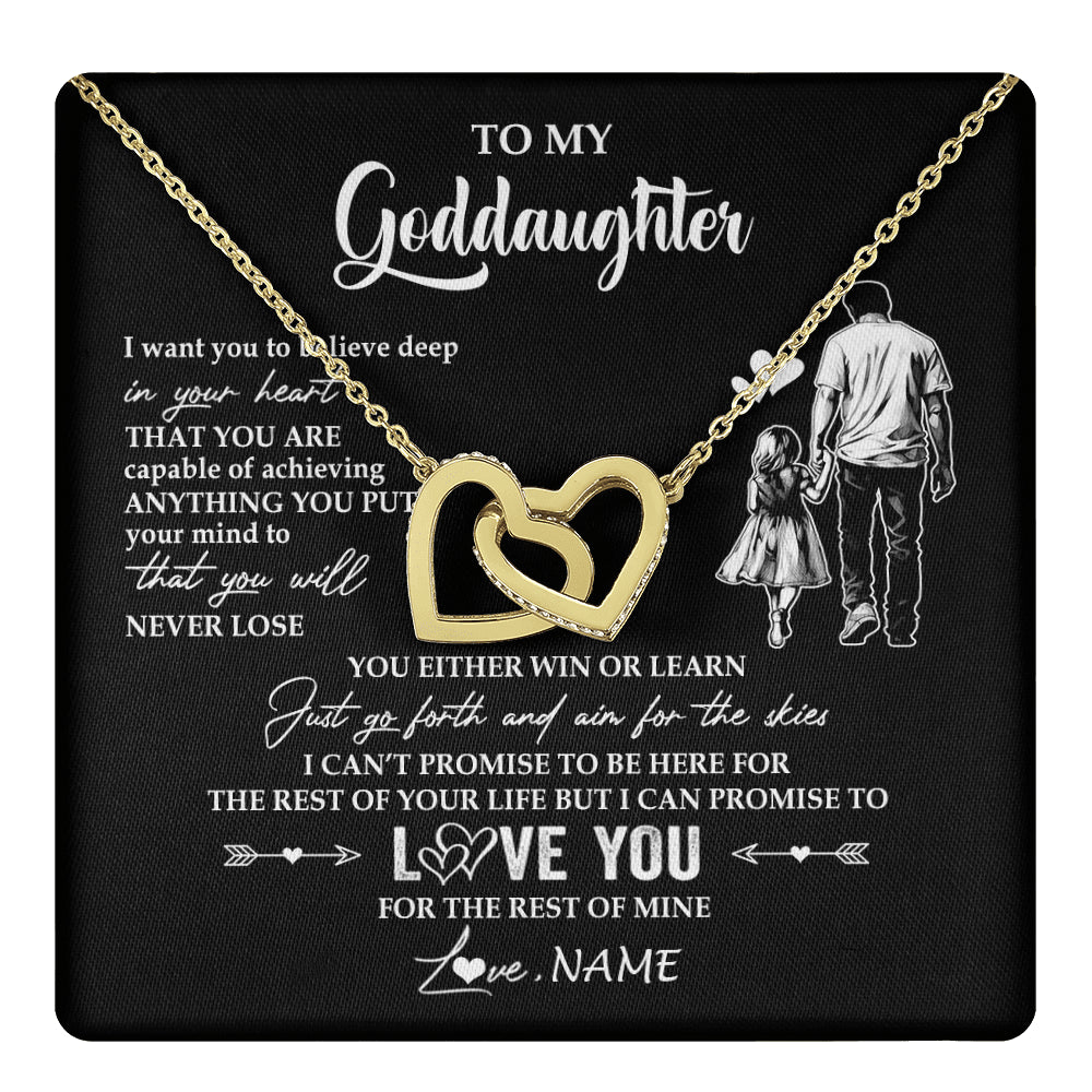 Interlocking Hearts Necklace 18K Yellow Gold Finish | 1 | Personalized To My Goddaughter Necklace You Will Never Lose From Godfather Uncle Goddaughter Birthday Gifts Graduation Christmas Gift Box Message Card | teecentury