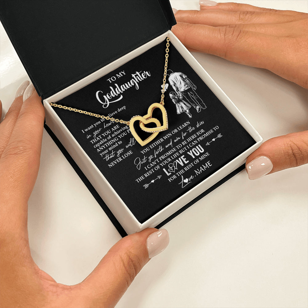Interlocking Hearts Necklace 18K Yellow Gold Finish | 2 | Personalized To My Goddaughter Necklace You Will Never Lose From Godfather Uncle Goddaughter Birthday Gifts Graduation Christmas Gift Box Message Card | teecentury