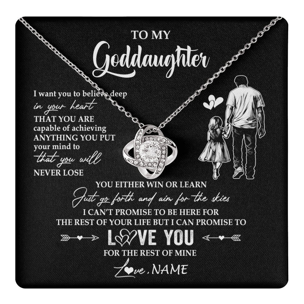 Love Knot Necklace 14K White Gold Finish | 1 | Personalized To My Goddaughter Necklace You Will Never Lose From Godfather Uncle Goddaughter Birthday Gifts Graduation Christmas Gift Box Message Card | teecentury