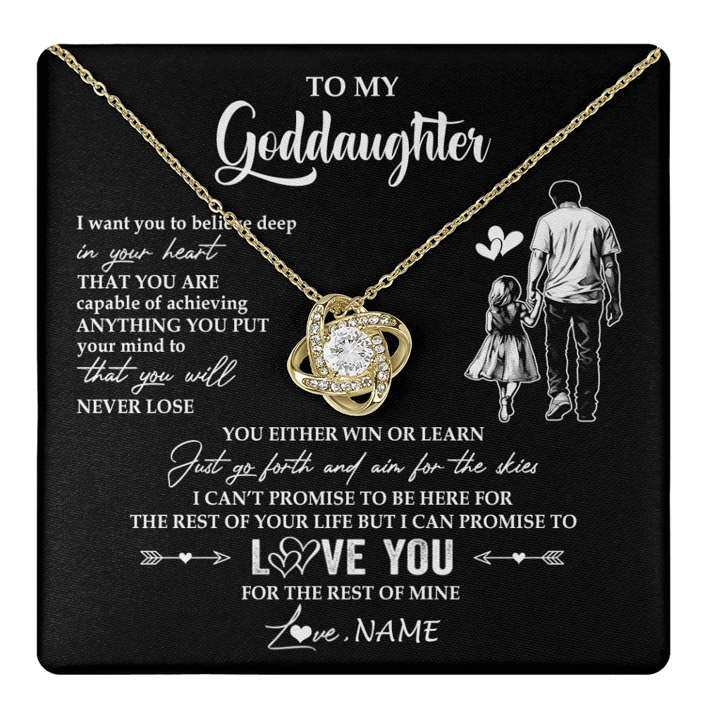 Love Knot Necklace 18K Yellow Gold Finish | 1 | Personalized To My Goddaughter Necklace You Will Never Lose From Godfather Uncle Goddaughter Birthday Gifts Graduation Christmas Gift Box Message Card | teecentury