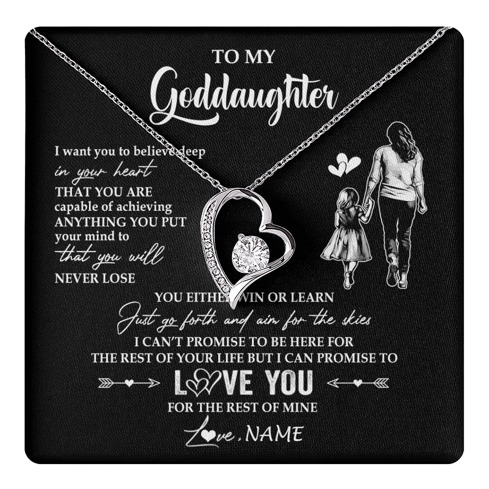 Forever Love Necklace 14K White Gold Finish | 1 | Personalized To My Goddaughter Necklace You Will Never Lose From Godmother Aunt Goddaughter Birthday Gifts Graduation Christmas Gift Box Message Card | teecentury