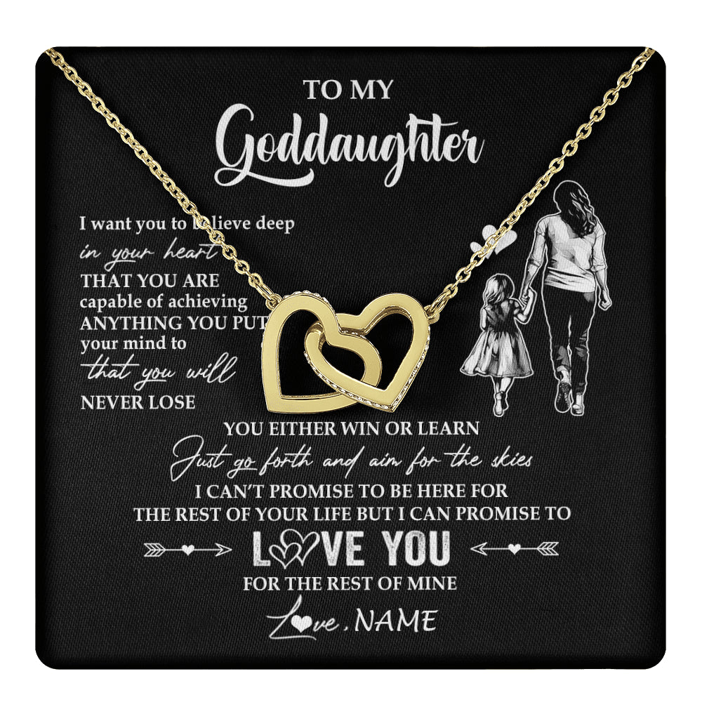 Interlocking Hearts Necklace 18K Yellow Gold Finish | 1 | Personalized To My Goddaughter Necklace You Will Never Lose From Godmother Aunt Goddaughter Birthday Gifts Graduation Christmas Gift Box Message Card | teecentury
