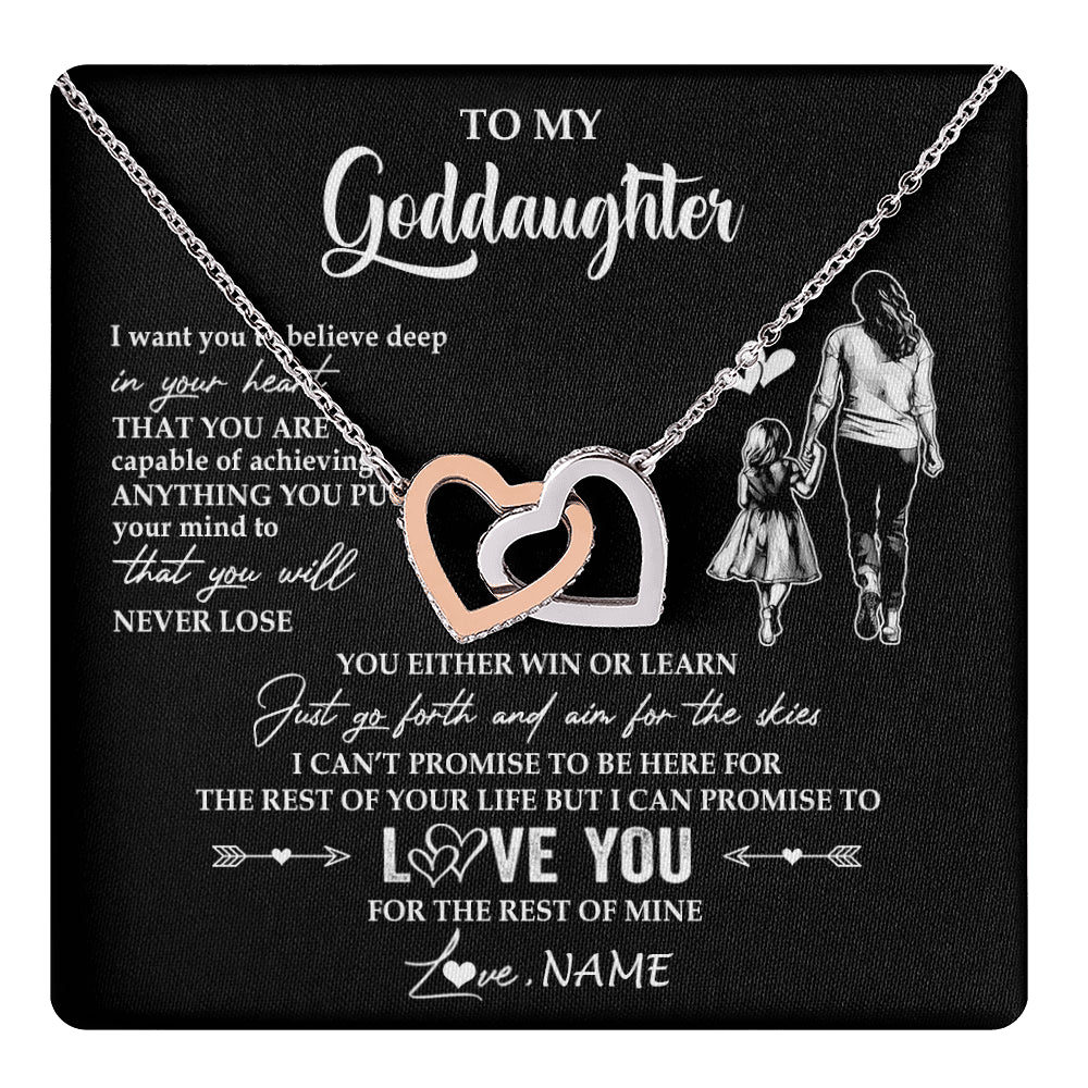 Interlocking Hearts Necklace Stainless Steel & Rose Gold Finish | 1 | Personalized To My Goddaughter Necklace You Will Never Lose From Godmother Aunt Goddaughter Birthday Gifts Graduation Christmas Gift Box Message Card | teecentury