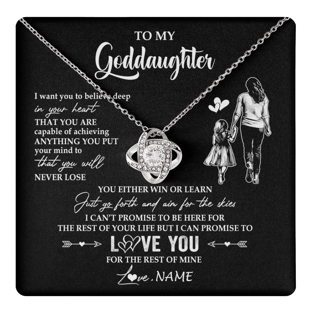 Love Knot Necklace 14K White Gold Finish | 1 | Personalized To My Goddaughter Necklace You Will Never Lose From Godmother Aunt Goddaughter Birthday Gifts Graduation Christmas Gift Box Message Card | teecentury
