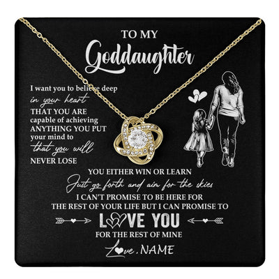 Love Knot Necklace 18K Yellow Gold Finish | 1 | Personalized To My Goddaughter Necklace You Will Never Lose From Godmother Aunt Goddaughter Birthday Gifts Graduation Christmas Gift Box Message Card | teecentury