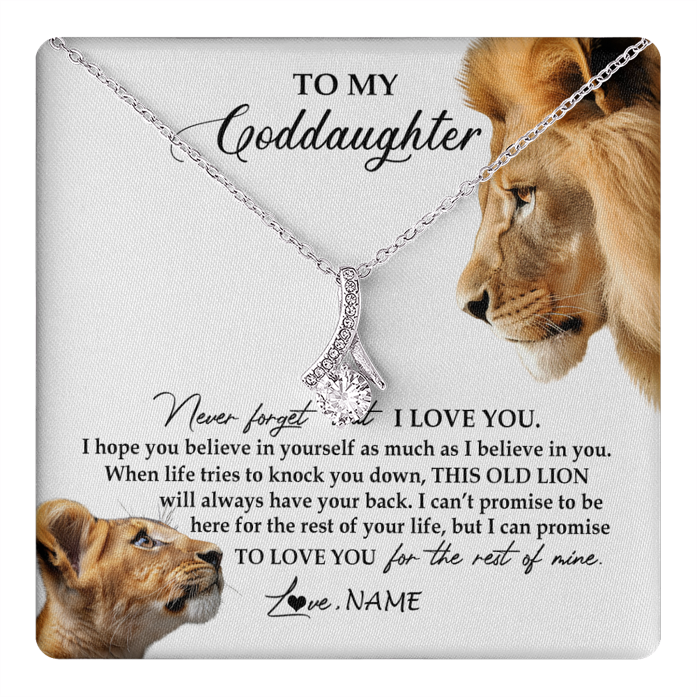 Alluring Beauty Necklace 14K White Gold Finish | 1 | Personalized To My Goddaughter Necklace from Godfather Forget I Love You Lion Jewelry Goddaughter Birthday Graduation Christmas Customized Message Card | teecentury