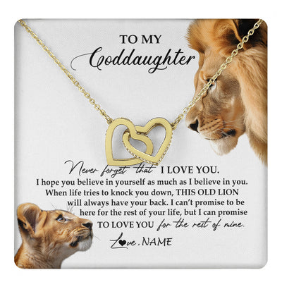 Interlocking Hearts Necklace 18K Yellow Gold Finish | 1 | Personalized To My Goddaughter Necklace from Godfather Forget I Love You Lion Jewelry Goddaughter Birthday Graduation Christmas Customized Message Card | teecentury