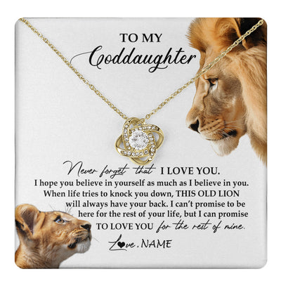 Love Knot Necklace 18K Yellow Gold Finish | 1 | Personalized To My Goddaughter Necklace from Godfather Forget I Love You Lion Jewelry Goddaughter Birthday Graduation Christmas Customized Message Card | teecentury