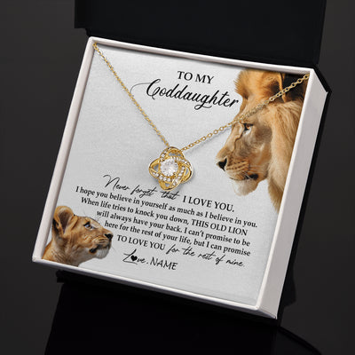Love Knot Necklace 18K Yellow Gold Finish | 2 | Personalized To My Goddaughter Necklace from Godfather Forget I Love You Lion Jewelry Goddaughter Birthday Graduation Christmas Customized Message Card | teecentury