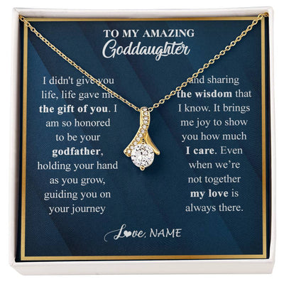 Alluring Beauty Necklace 18K Yellow Gold Finish | 1 | Personalized To My Goddaughter Necklace from Godfather Life Gave Me The Gift Of You Goddaughter Birthday Graduation Christmas Customized Gift Box Message Card | teecentury